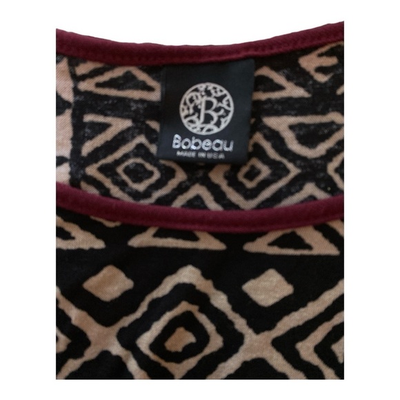 Bobeau tunic, black & brown print with maroon ribbed fabric on the sides.2X boho - Picture 3 of 6